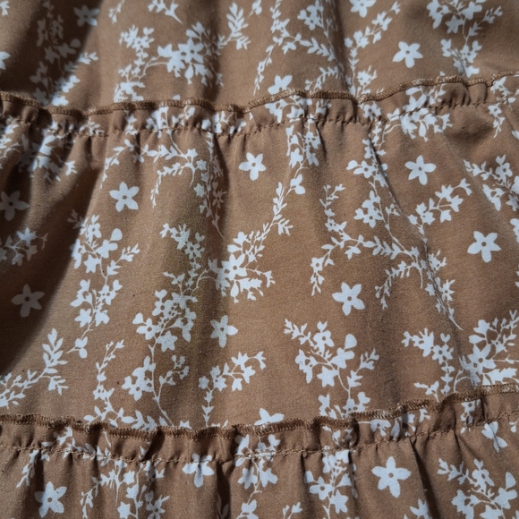 Blair Large Brown Floral Maxi Teired Skirt Boho Cottagecore Forest Fairy Vintage - Picture 2 of 6